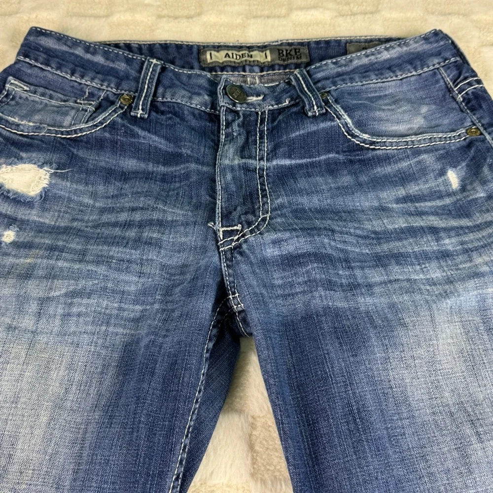 BKE Denim Mens Aiden Relaxed Bootcut Jeans Distressed Rips Size‎ 30R